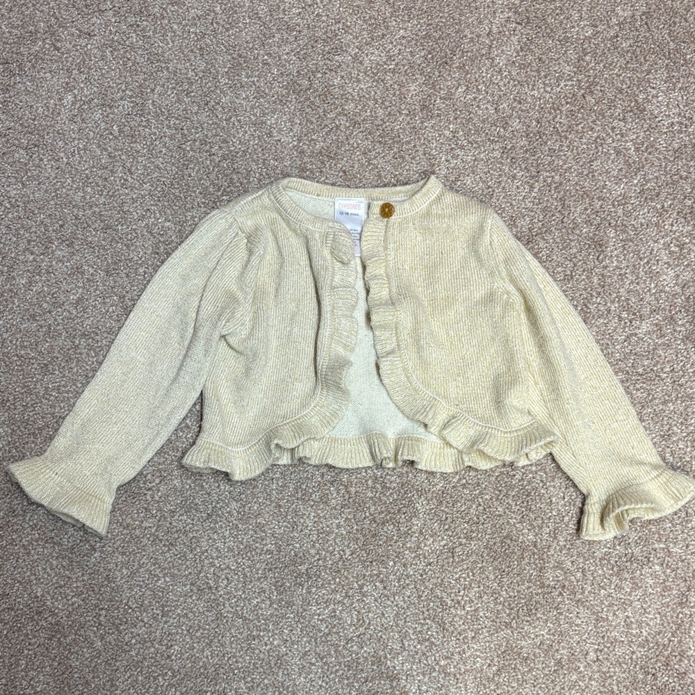 Gymboree (Size 12-18 Month) Gold Metallic Ruffle Knit Cardigan